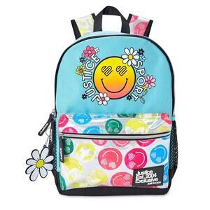Justice Backpack girls 17” laptop smiles aqua multicolor New